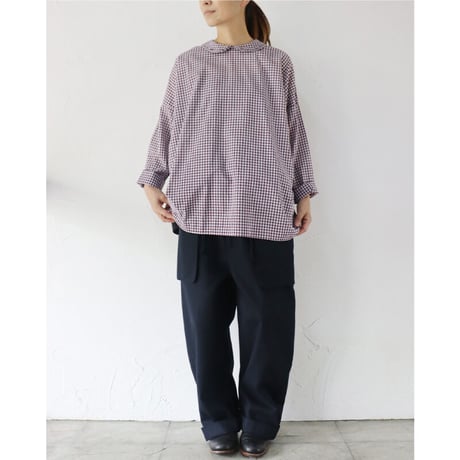 homspun ホームスパン　80/1ギンガムフラットカラープルオーバーブラウス　#グレープ、ブラック、マスタード