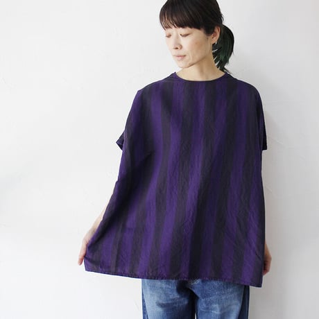 **またまた再入荷** homspun ホームスパン　コットンリネン太ストライプBIGブラウス