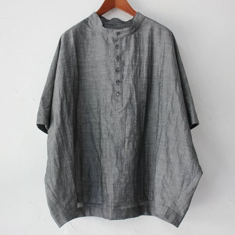 **再々入荷** Linenya リネンヤ　コットンリネンシャンブレーヘンリーネックブラウス　#ブルー、ネイビー　【送料無料】