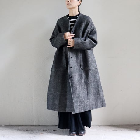 MAGALI マガリ　ウールリネン・ヘリンボンコート　#ブラック　【送料無料】
