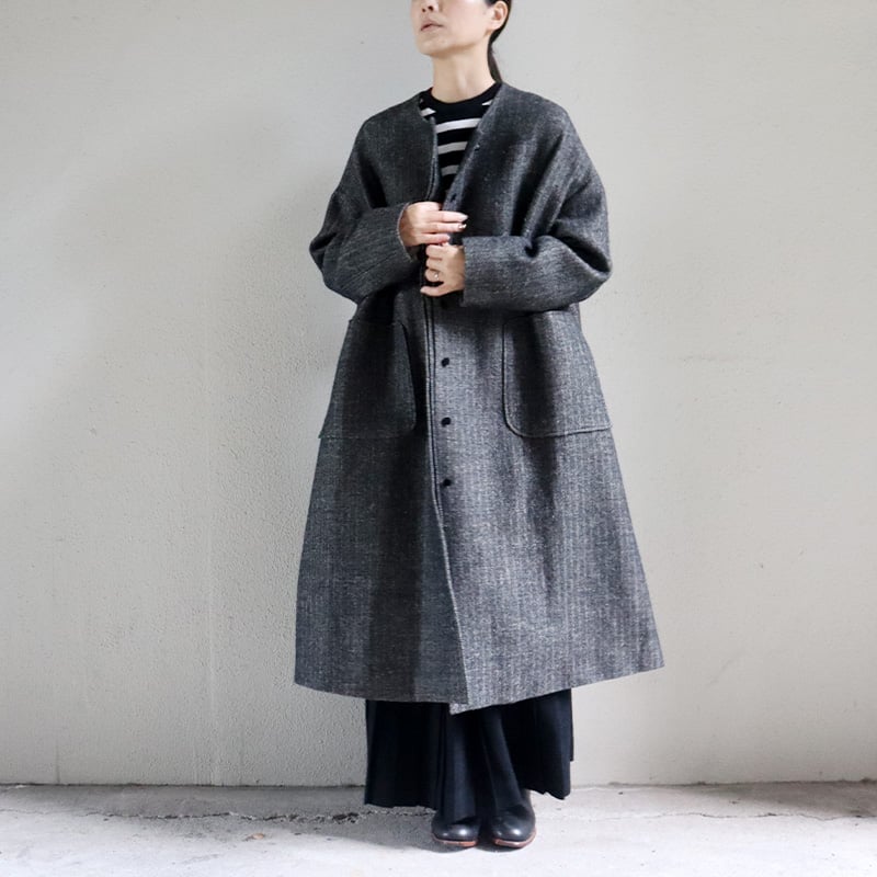MAGALI マガリ ウールリネン・ヘリンボンコート #ブラック 【送料無料