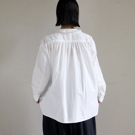 homspun ホームスパン　ハイカウントクロスフリルブラウス　#ホワイト、チェック、ストライプ