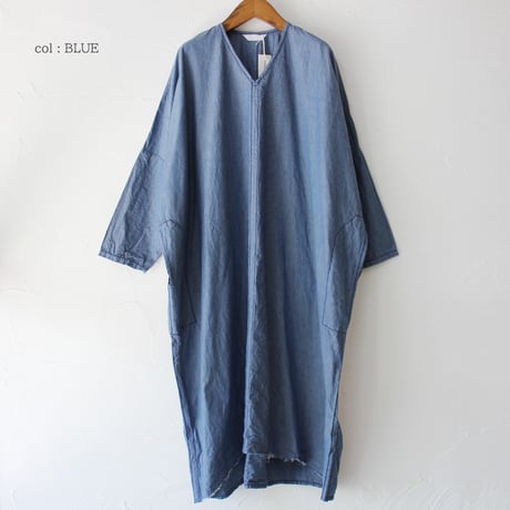 **再入荷** homspun ホームスパン　ライトオンスシャンブレープルオーバーワンピース　#ブルー、ネイビー、ブラック