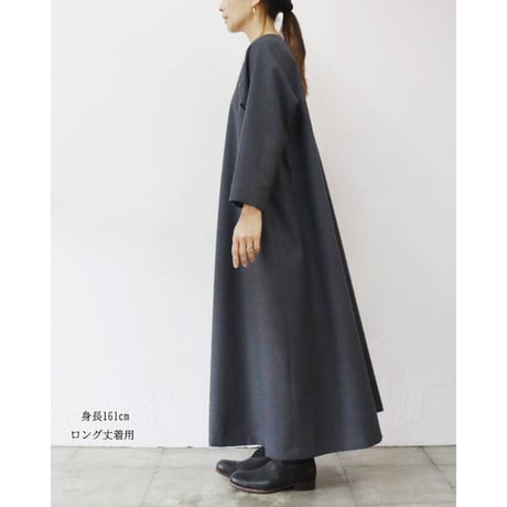 **再入荷** Linenya リネンヤ　ウール起毛サイドギャザーワンピース　#グレー　【送料無料】