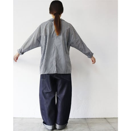 homspun ホームスパン　80/1ギンガムフラットカラープルオーバーブラウス　#グレープ、ブラック、マスタード