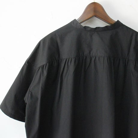 **またまた再入荷** Linenya リネンヤ　ギザコットンバンドカラー半袖シャツ　#ブラック【送料無料】