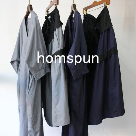 homspun ホームスパン　100/2ブロード七分袖ワンピース　#グレー、ネイビー　【送料無料】