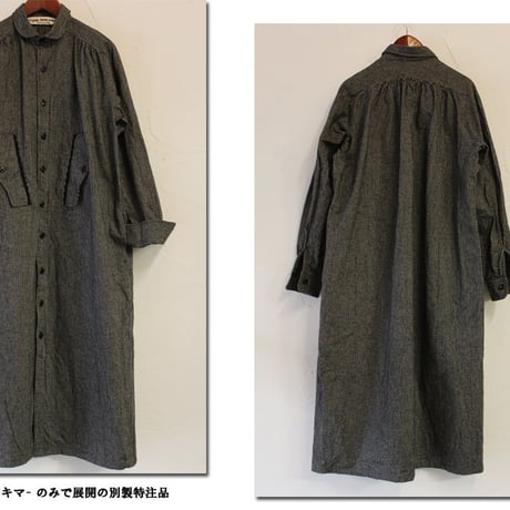 **S u K i M a -スキマ- 別製特注品** 15 jyugo ジュウゴ　綿麻起毛ストライプTABIギャザーワンピース　♯ブラック　【送料無料】