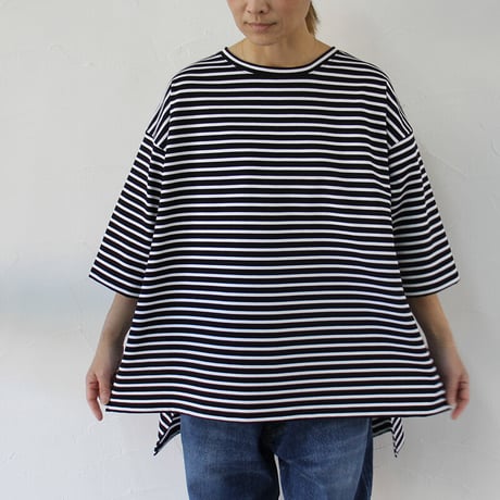 TRAVAIL MANUEL トラバイユマニュアル　ハイゲージボーダーハーフスリーブルークTシャツ