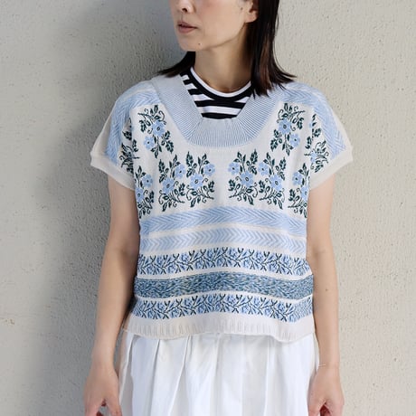 ASEEDONCLOUD アシードンクラウド　Flower Jacquard Knit Blouse #オフ白、ブラック　【送料無料】