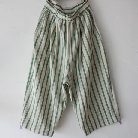**再入荷** atelier naruse アトリエナルセ　コットンリネンストライプガウチョパンツ #グリーン、ブラック　【送料無料】