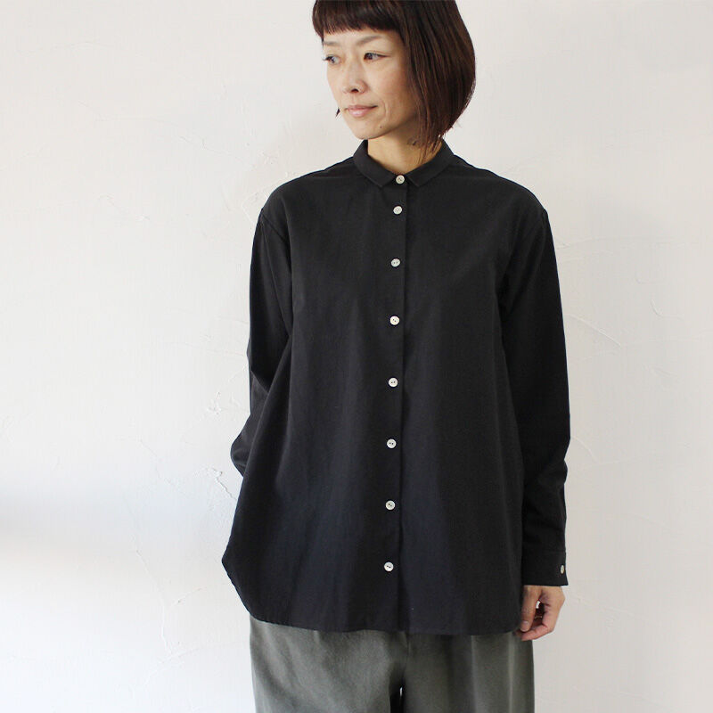 SUSURI ススリ ヘムレンシャツ #greenish black , off white