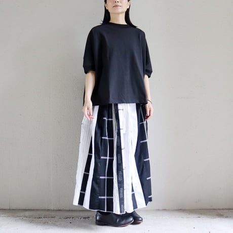 ARTE POVERA アルテポーヴェラ　ストライプMIXギャザースカート　#ホワイトｘブラックMIX