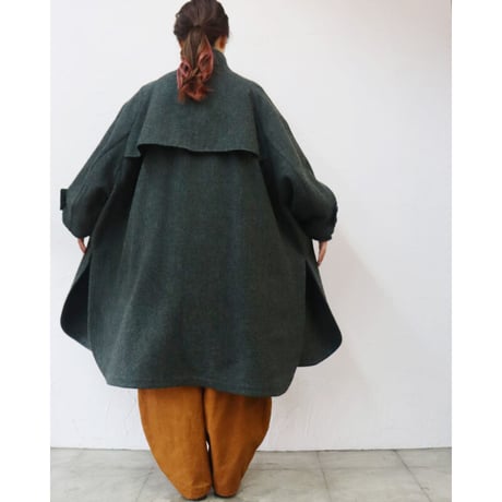 ASEEDONCLOUD アシードンクラウド　Hiraeth wool herringbone  tent gown #Blue green 【送料無料】