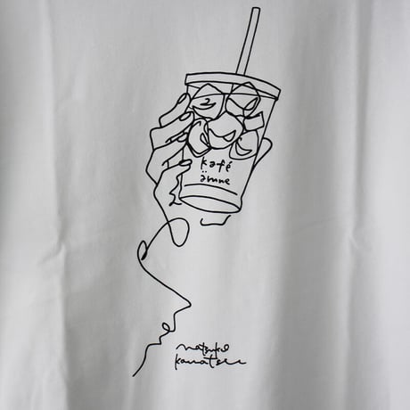 **再入荷** amne アンヌ　”kafe”　カフェ柄半袖Tシャツ　#ホワイト、ブラック