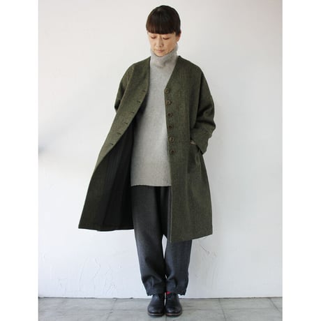 atelier naruse アトリエナルセ　MOON ENGLAND tweed cocoon coat  ツィードコクーンコート  #カーキグリーン　【送料無料】