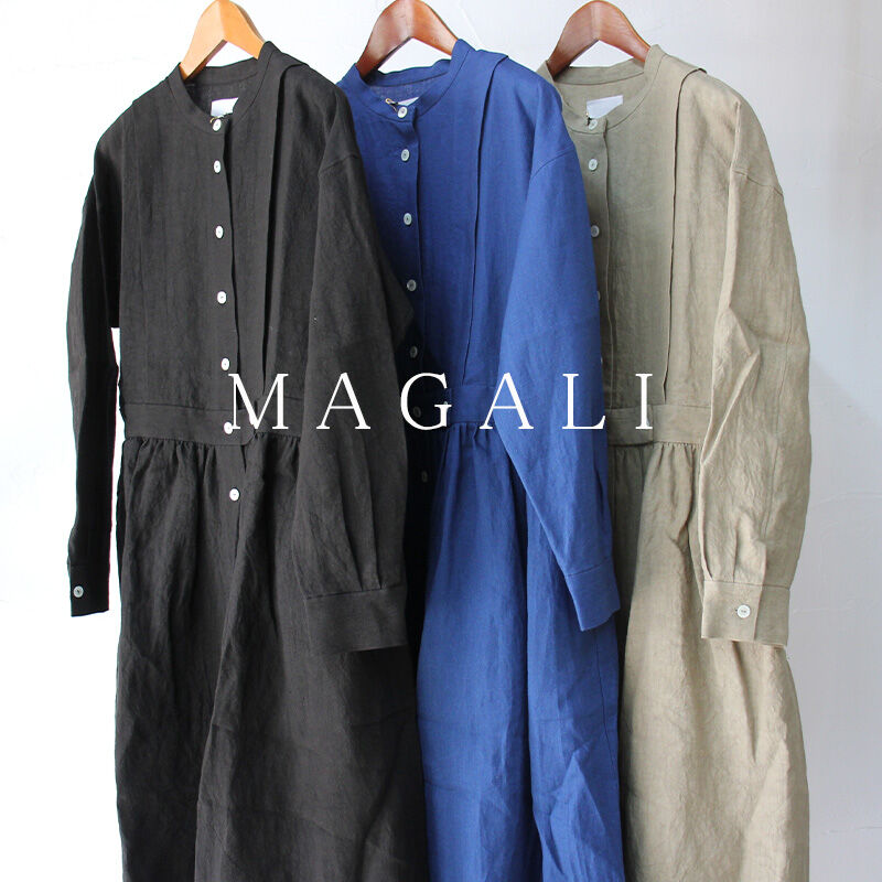 MAGALI マガリ リネンタックギャザーワンピース #アンバー、ブラック