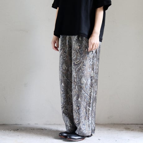 TRAVAIL MANUEL トラバイユマニュアル ボタニカルプリントサッシュワイドパンツ　#ベージュｘネイビーペイズリー