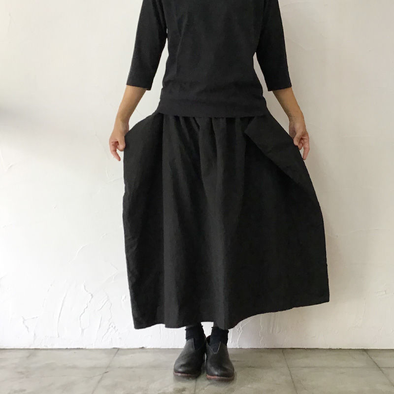 homspun ホームスパン　コットンギャバギャザースカート　#ブラック　【送料無料】