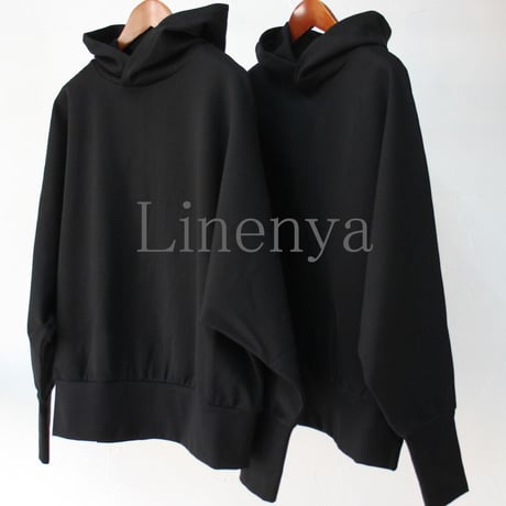 Linenya リネンヤ　スウェットドルマンパーカー　#ブラック