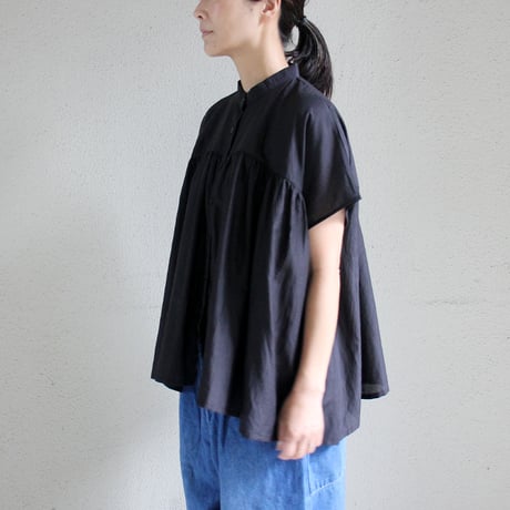 soil ソイル　コットンシルクバンドカラー半袖シャツ COTTON SILK BANDED COLLAR S/S SHIRT #black 【送料無料】