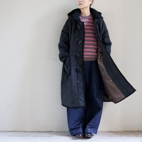KHA:KI カーキ MIL QUILT DUFFLE COAT ミリタリーキルトダッフルコート　#ブラック　【送料無料】