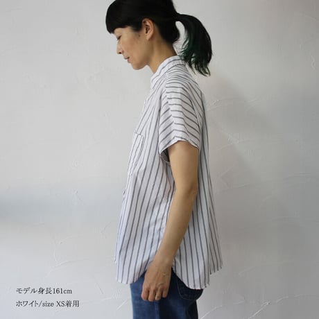 ARTE POVERA アルテポーヴェラ　タイプライターストライプフレンチスタンドシャツ　#白、ベージュ