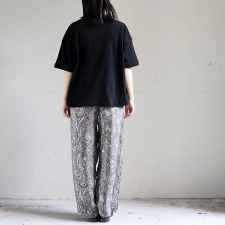TRAVAIL MANUEL トラバイユマニュアル ボタニカルプリントサッシュワイドパンツ　#ベージュｘネイビーペイズリー