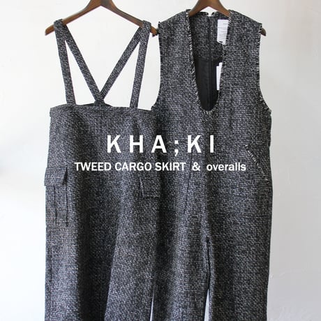 **再入荷** KAH:KI カーキ TWEED OVERALLS ツイードオーバーオール　#ブラック　【送料無料】