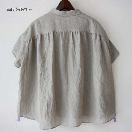 **またまたまた再入荷** LinenYa リネンヤ　リネン丸襟半袖ブラウス　#ブラック、ライトグレー、ホワイト　【送料無料】