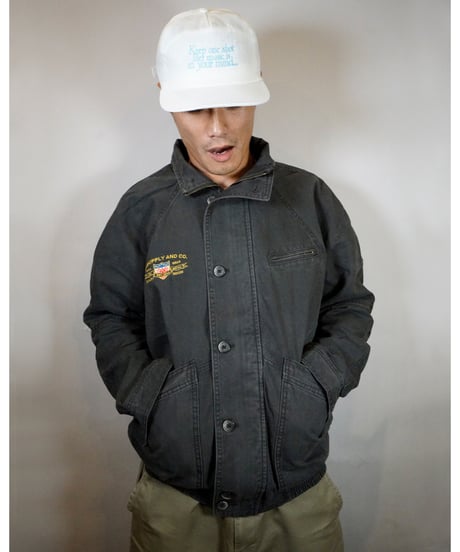CITY LOGO BOMBER CANVAS JACKET / BLACK