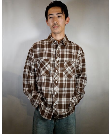 LONG SLEEVES PLAID BUTTON SHIRT / BROWN