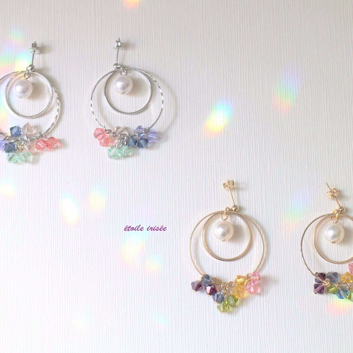 レインボー 人魚 手染め ペイント ビーズ サンキャッチャー 大ぶり ピアス