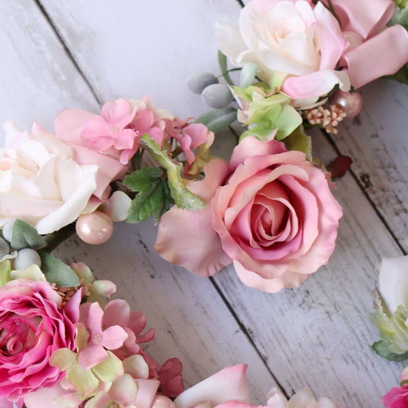 ピンクのバラとラナンキュラスのハートリース | etoile-irisee