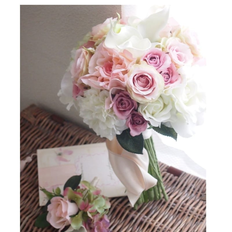 【美品】アーティシャルフラワー ブーケ＆ブートニア＆ヘアパーツセット 美品】アーティシャルフラワー ブーケ＆ブートニア＆ヘアパーツセット