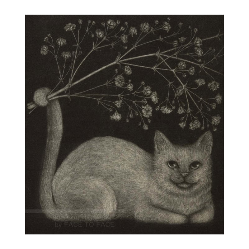 林 明日美作品 花摘みねこ・かすみ草 | FACE TO FACE WEB GALLERY