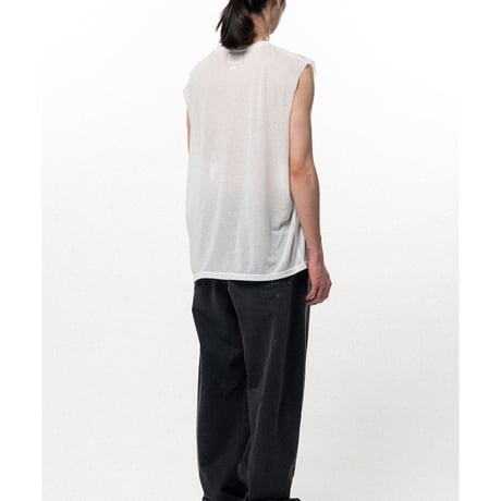 KAMIYA : Typography Print Sheer Jersey Sleeveless T-shirt