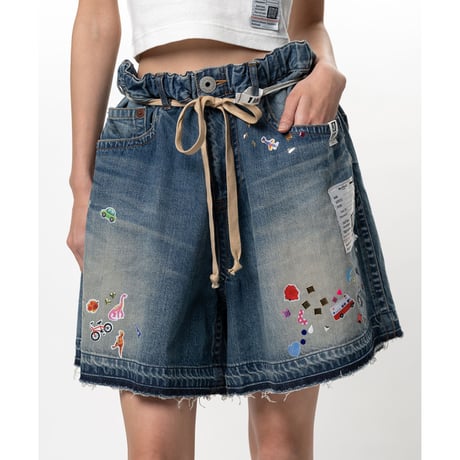 Maison MIHARA YASUHIRO : Kids Sticker Printed Denim Gather Shorts