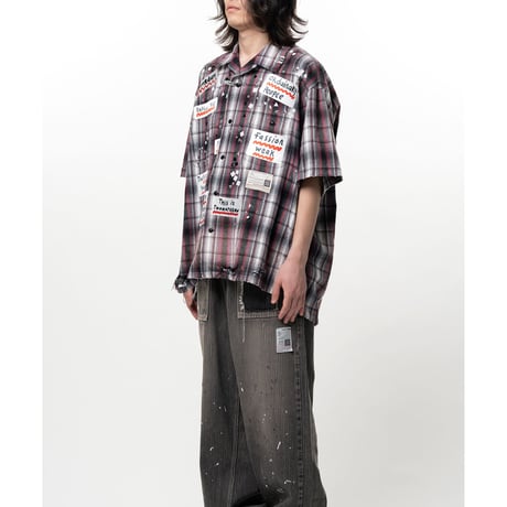 Maison MIHARA YASUHIRO : Embellished Sticker Short Sleeve Check Shirt