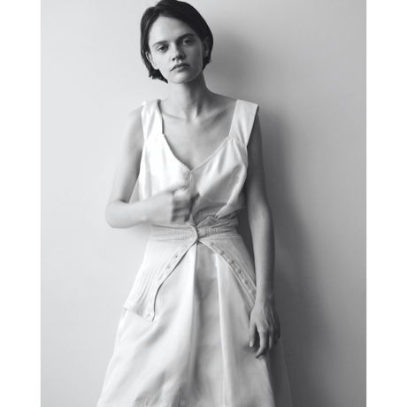 JANE SMITH : WASHED CUPRO LACE TRIMMED MIDI DRESS