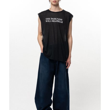 KAMIYA : Typography Print Sheer Jersey Sleeveless T-shirt