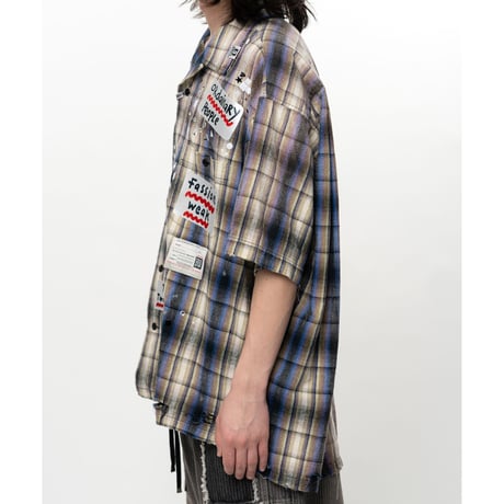 Maison MIHARA YASUHIRO : Embellished Sticker Short Sleeve Check Shirt