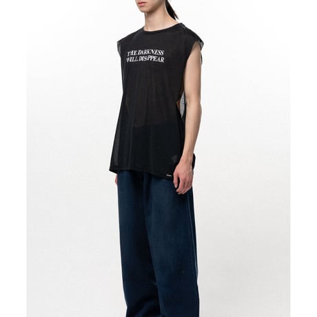 KAMIYA : Typography Print Sheer Jersey Sleeveless T-shirt