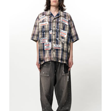 Maison MIHARA YASUHIRO : Embellished Sticker Short Sleeve Check Shirt