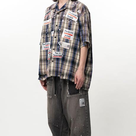 Maison MIHARA YASUHIRO : Embellished Sticker Short Sleeve Check Shirt