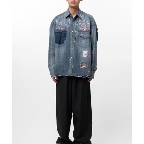 Maison MIHARA YASUHIRO : Kids Sticker Printed Denim Shirt
