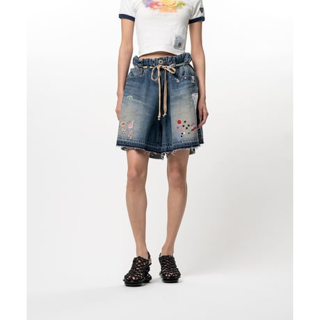 Maison MIHARA YASUHIRO : Kids Sticker Printed Denim Gather Shorts