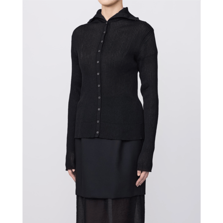 IRENISA : HIGH-NECK RIB KNIT CARDIGAN