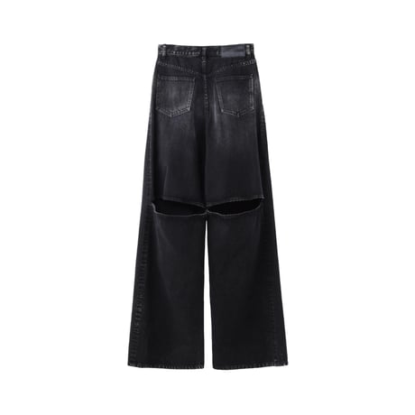 JOHN LAWRENCE SULLIVAN : WASHED DENIM CUT OUT WIDE PANTS