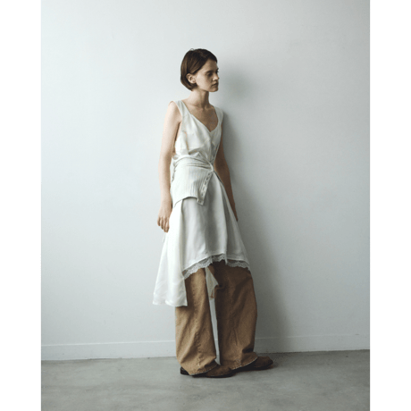 JANE SMITH : WASHED CUPRO LACE TRIMMED MIDI DRESS